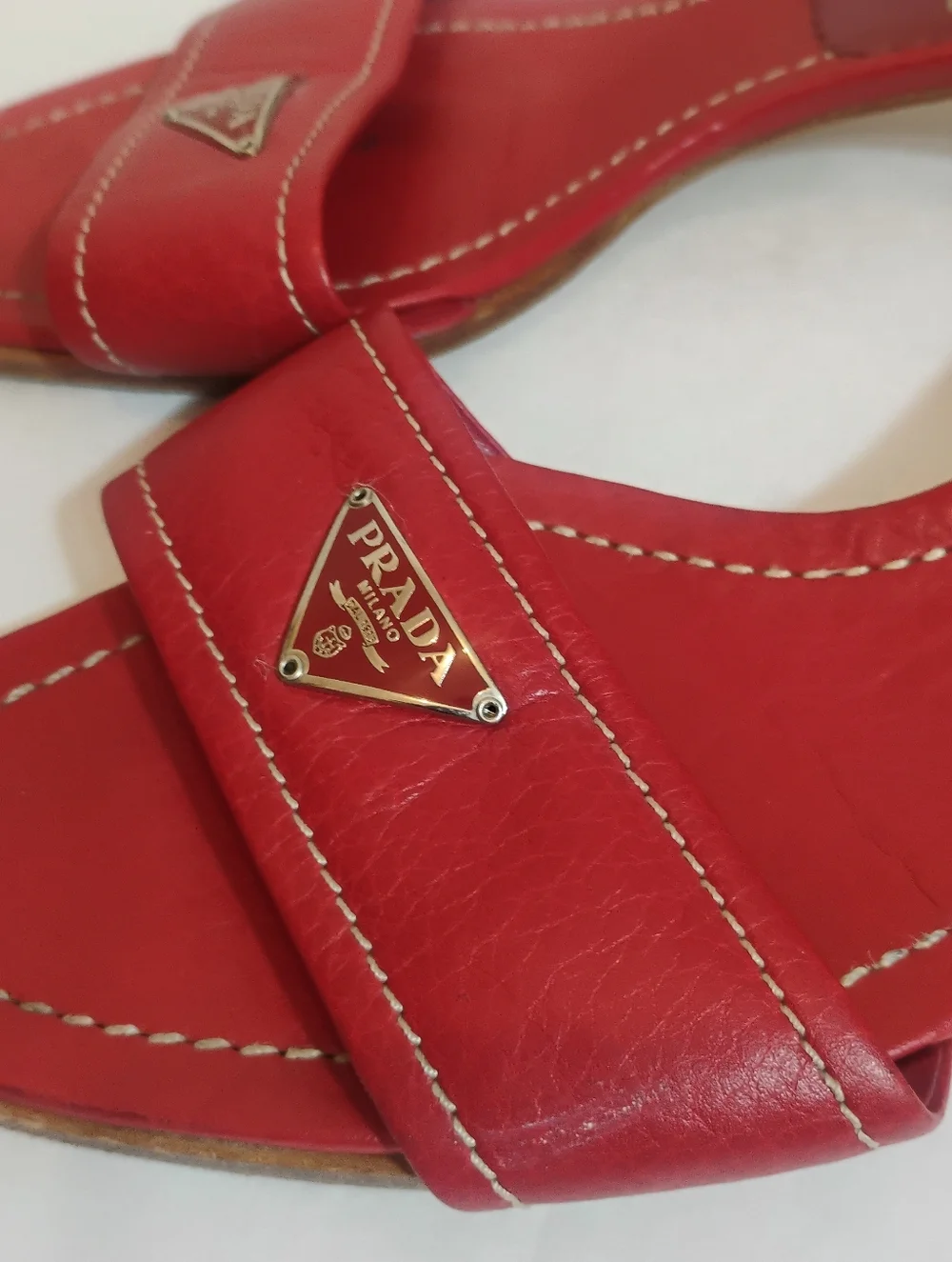 PRADA Iconic Logo Triangle Logo Heeled Red Leather PhoSexy Leather Size 38 Y2K - Picture 15 of 15